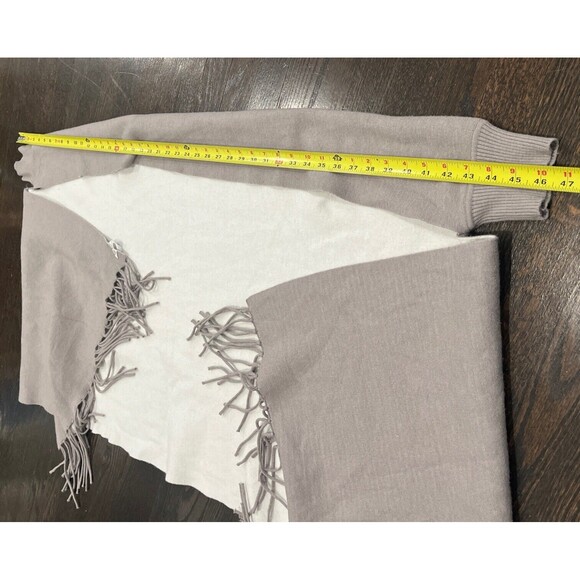 Mer Sea Travel Wrap One Size Sweater Fringe Gray Ivory Shawl Fitted Sleeve - Picture 7 of 8